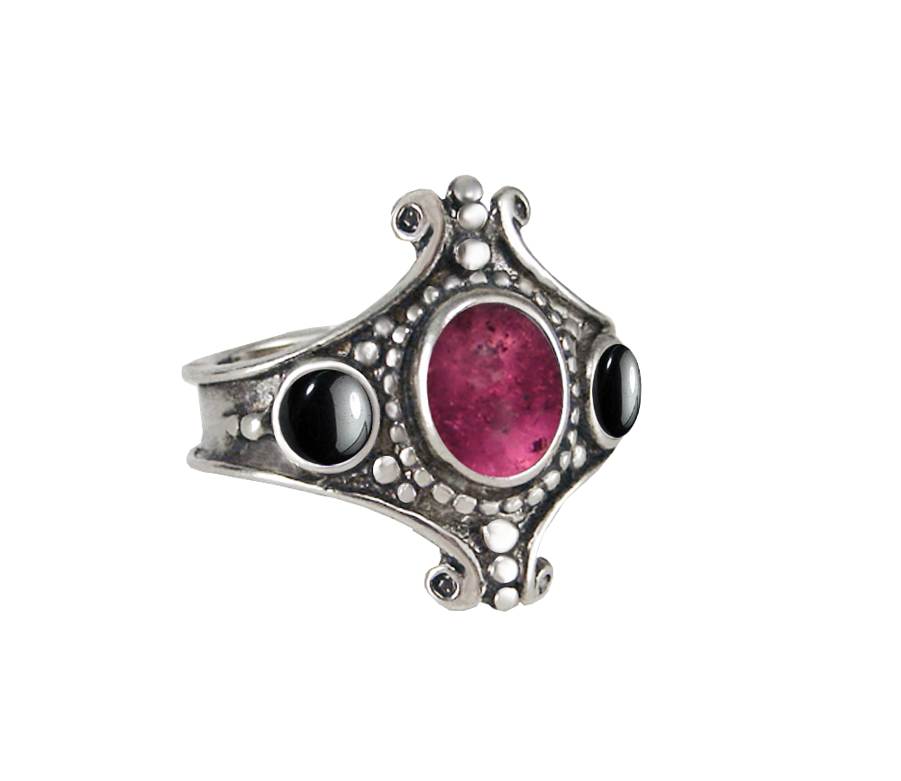 Sterling Silver Imperial Ring With Pink And Hematite Size 6